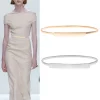 Ceintures élastiques en chaîne dorée pour femmes, taille en métal argenté, feuille extensible, ceinture dorée, jupe habillée, Riem SKinnny