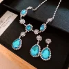 drejew diamant incrusté bleu goutte d'eau ensemble de bijoux pour les femmes léger luxe haut de gamme tempérament boucles d'oreilles de mariage collier ensembles