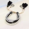 bracelet en cuir multicouche avec pompon pour femme, bijoux faits à la main bohèmes, bracelets de perles ajustables, cadeaux en gros, 216.239.