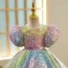 robe à sequins à manches bouffantes pour filles, robe scintillante, vêtements de fête d'anniversaire, pastel, ombre, rotterdam kles