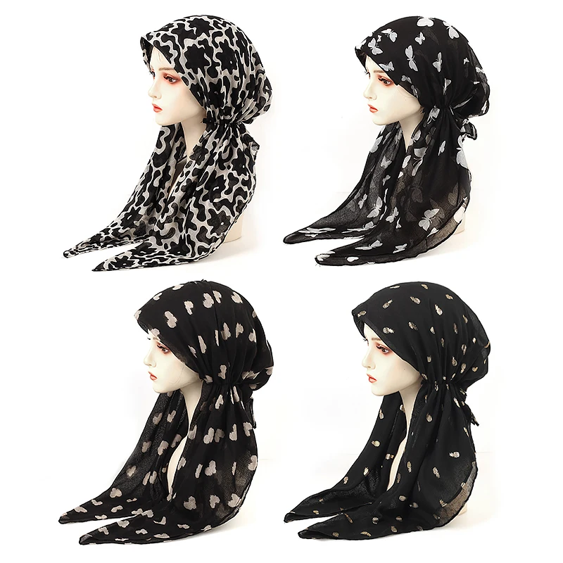 mode femmes musulman hijab imprimer turban chapeau pré attaché écharpe perte de cheveux foulard musulman bandeau pré attaché bandana turbante mujer