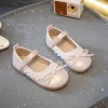 chaussures plates en cuir pour filles, chaussures de ballet princesse à la mode pour petits enfants, bord à volants doux, chaussures de performance pour enfants