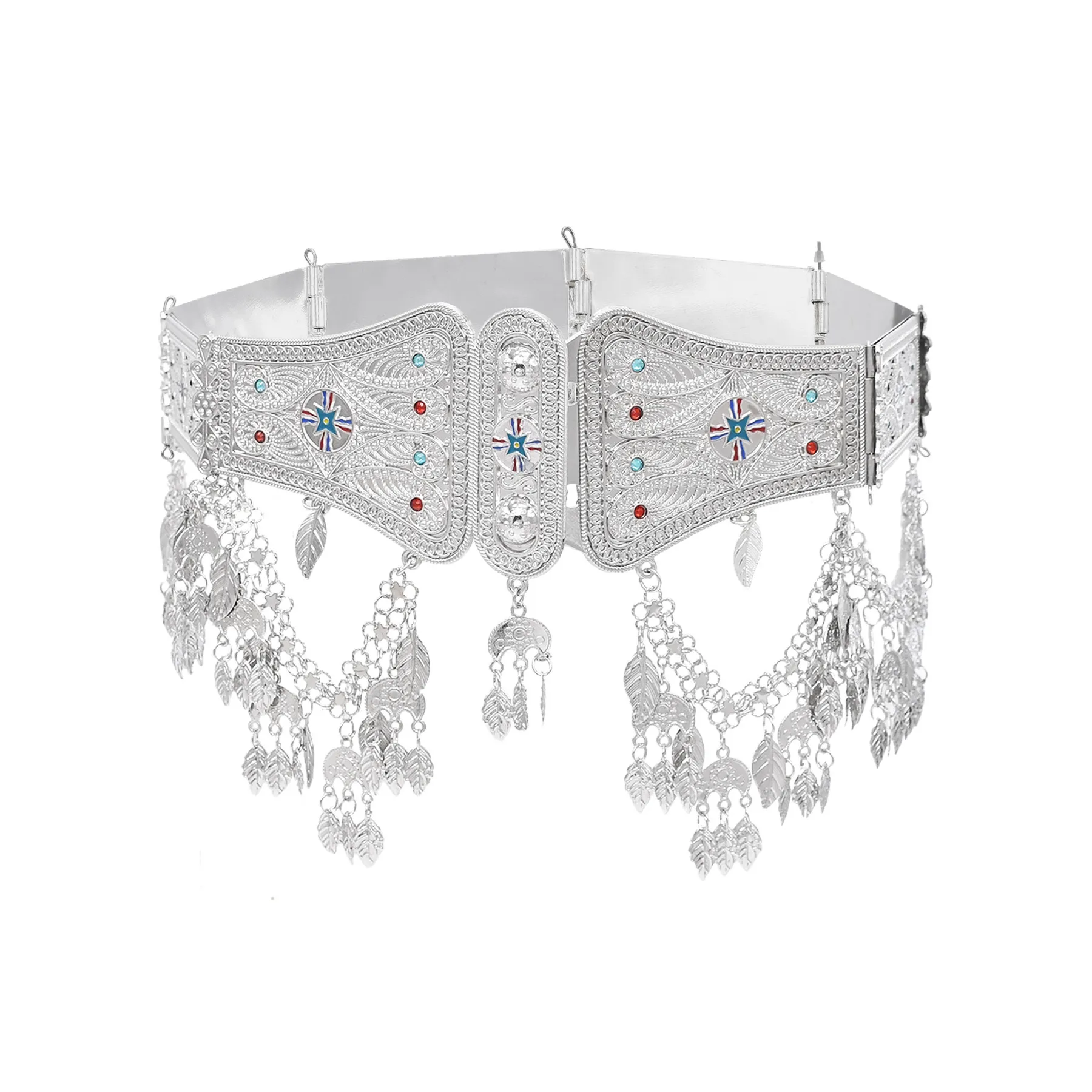 Chaîne de taille plaquée argent brillant pour femmes, chaînes de corps à la mode et lourdes, bijoux de corps indiens ethniques tribaux Vintage