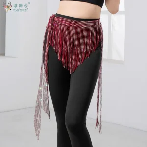 Ceinture de danse du ventre pour femmes, écharpe triangulaire à pampilles, accessoires de compétition pour enfants et adultes, ceintures d&rsquo;entraînement pour filles, chaîne de taille