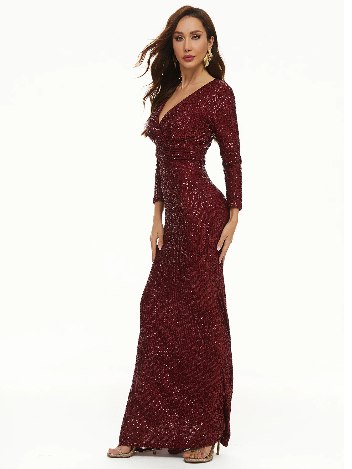 robe maxi rose vintage à paillettes pour femme, robes de soirée de mariage Élégantes et luxueuses, robes de bal à manches sulf, robe Éducative, sexy, Été