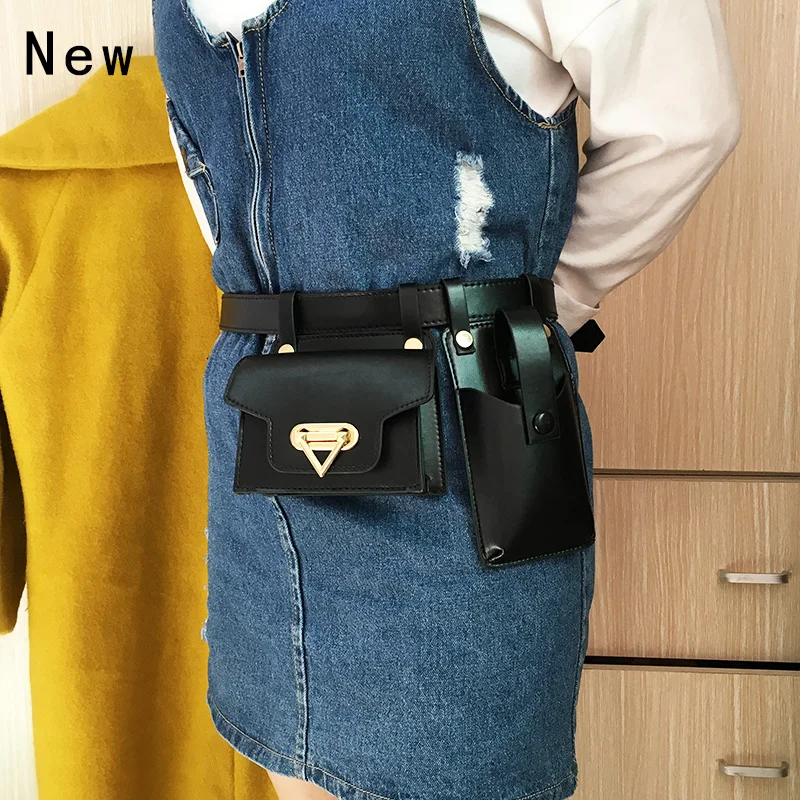 Sac de ceinture 2 pièces pour femmes, sacs de taille tactiques de luxe de styliste, sac banane à rabat en cuir, sac à bandoulière de poitrine