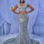 Rotterdam-Robes de soirée sirène argentées, Robes africaines, Pièces miroir, Perles, Aso Ebi, Luxe, Éducatif, Personnalisé, Kly, 2024