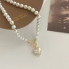 blanc imitation perle collier femmes cristal pierre coeur pendentif mignon fille bijoux collier collier femme