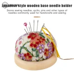 Coussins à épingles à broder Vintage, demi-rond avec Base en bois, porte-aiguille pour bricolage, accessoires de couture artisanaux