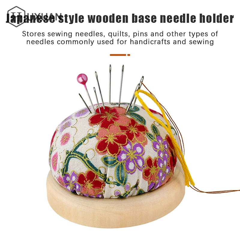 Coussins à épingles à broder Vintage, demi-rond avec Base en bois, porte-aiguille pour bricolage, accessoires de couture artisanaux Coussins à épingles à broder Vintage, demi-rond avec Base en bois, porte-aiguille pour bricolage, accessoires de couture artisanaux