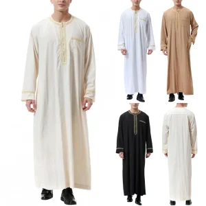 Mode musulmane hommes Jubba Thobes arabe Pakistan dubaï caftan Abaya Robes vêtements islamiques arabie saoudite noir longue robe chemisier