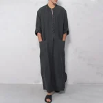 Jubba Thobe – caftan arabe pour hommes, en lin et coton, couleur unie, manches courtes, à capuche, Robes musulmanes, dubaï, moyen-orient, vêtements Abaya pour hommes