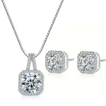 Genuin-Ensembles de bijoux en argent regardé 925 pour femmes, collier en cristal clair brillant, boucles d&rsquo;oreilles patients, bijoux à la mode, vente en gros