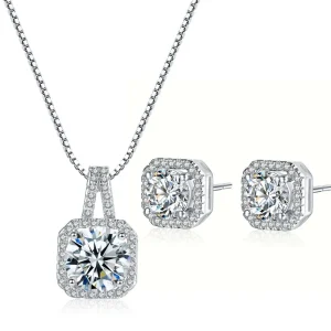 Genuin-Ensembles de bijoux en argent regardé 925 pour femmes, collier en cristal clair brillant, boucles d&rsquo;oreilles patients, bijoux à la mode, vente en gros