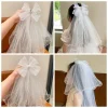 pince à cheveux voile blanc élégant, nœud en maille pour filles, gaze, strass, polyester, tulle de mariée, accessoires pour cheveux