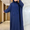 abaya musulman solide coton pull deux chapeaux femmes eid à capuche longue robe maxi turquie caftan robe arabe islamique hijab dubaï vêtements