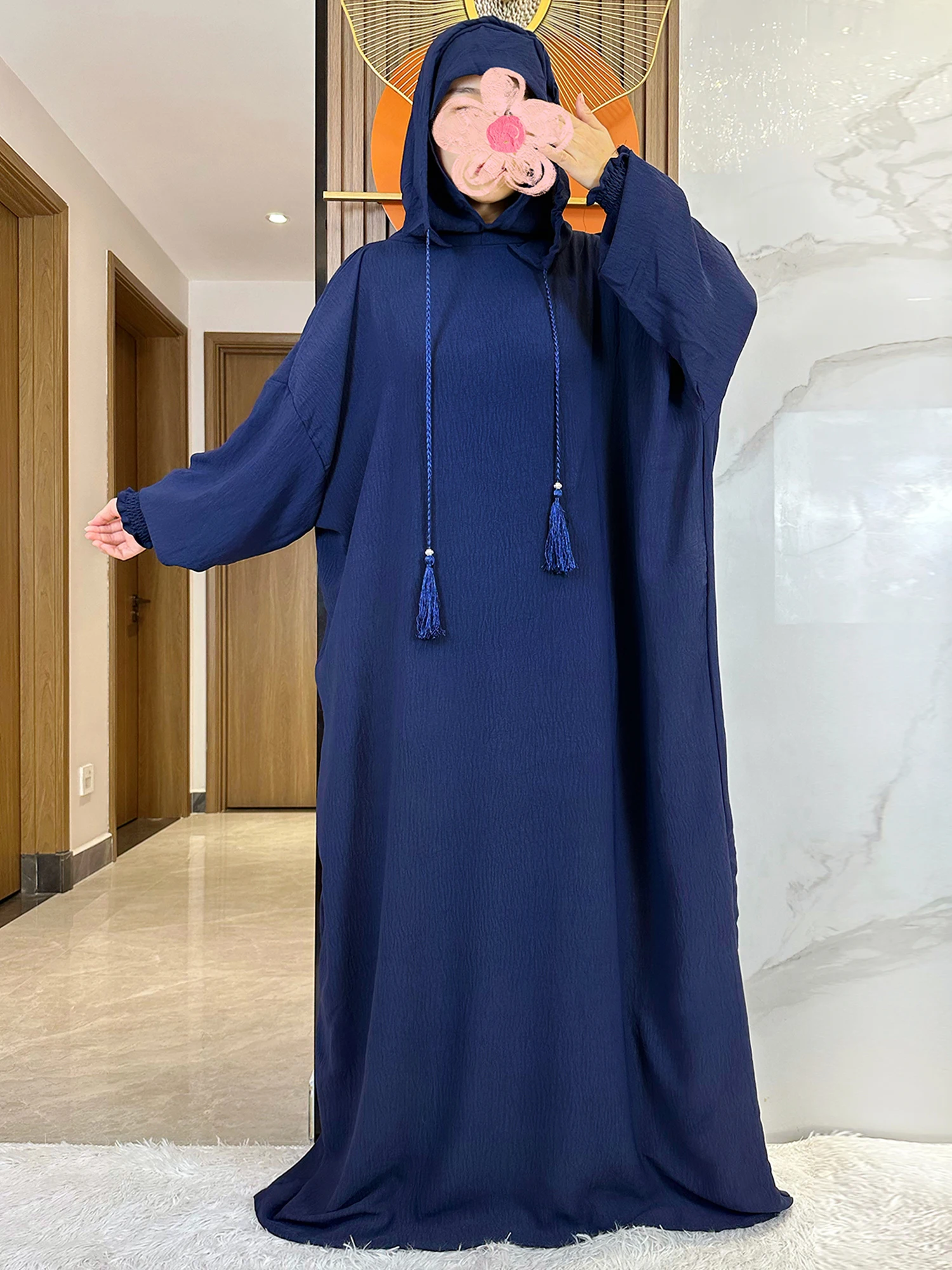 abaya musulman solide coton pull deux chapeaux femmes eid à capuche longue robe maxi turquie caftan robe arabe islamique hijab dubaï vêtements