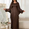 abaya à manches chauve souris marron islamique avec tissu à motif complexe, idéal pour un usage quotidien dans les États unis et les occasions islamiques formelles