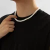 collier ras du cou court perlé pour homme, blanc carillon, accessoires de cou, bijoux fantaisie, 2023