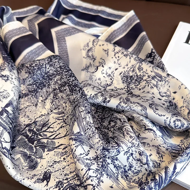 foulard carré en soie pour femmes, foulard de luxe imprimé floral, bandeau en satin doux, sac à mains, ruban, hijab, bandeau, nouvelle collection
