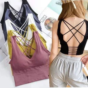Soutien-gorge de sport dos croisé pour femme, haut push-up sexy, respirant, athlétique, course à pied, gym, nouvelle collection