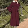 abayas de dubaï à manches longues pour femmes, robe à col rond, robe décontractée, vêtements islamiques féminins avec ceinture, document solide, mode printanière