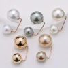 broche en métal à double perle pour femmes, accessoires de vêtements, épingle de sécurité fixe, clip d'écharpe, décoration de robe, bijoux en perles, vente en gros