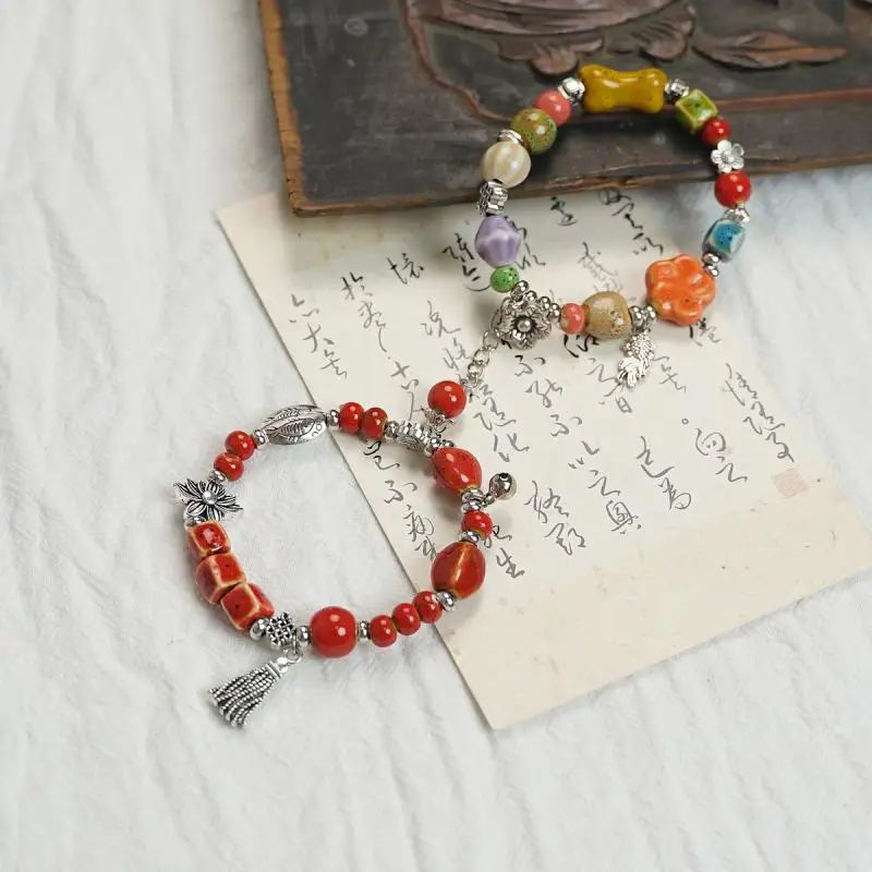Colorful Simple Ceramic Beaded Bracelet Bohemian Elastic Bracelet For Women Girls Versatile Hand Rope Jewelry Accessories Gifts