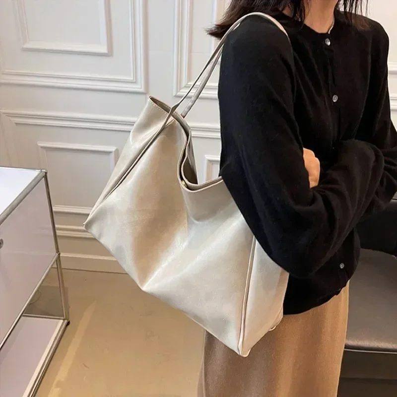 sac fourre tout en cuir pu souple pour femme, sac à bandoulière rétro, sacs de seau portables décontractés, poudres sous les bras, grande capacité, mode initiée