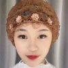 turban en fibres acryliques, maille en dentelle respirante sans avant toit, bonnet rond à fleurs musulmanes