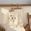 Costumes beiges fleur lapin impression sweats polyvalents sweats 2026 bébé début automne Costume mignon sweat à capuche pantalons de survêtement Costume