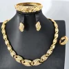 ensemble de bijoux plaqués or dubaï 18 carats pour femmes, collier luxueux, boucles d'oreilles, bracelet, bague, 4 pièces, ensemble de bijoux pour fête de mariage, cadeau