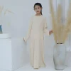 Abaya-Robe arabe à manches longues et col rond pour enfants musulmans, robe de Turquie unie, vêtements islamiques pour filles, modeste, moyen-orient