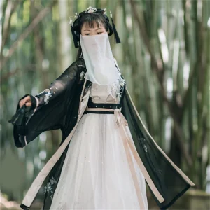 Voile Hanfu blanc/noir de style prairie, accessoire de performance, masque facial d&rsquo;été, pare-soleil, cadeau pour femmes et filles, 1 pièce