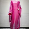 mode d'été robe abaya robe femmes musulmanes élégant col rond manches chauve souris à lacets lumière fluide abaya robe femmes