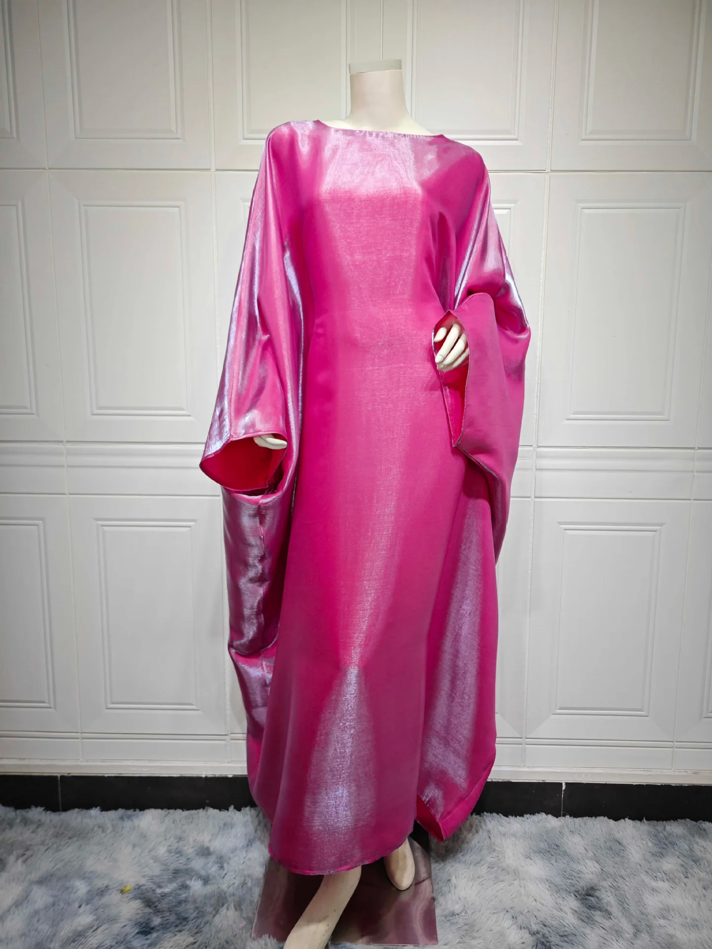 mode d'été robe abaya robe femmes musulmanes élégant col rond manches chauve souris à lacets lumière fluide abaya robe femmes
