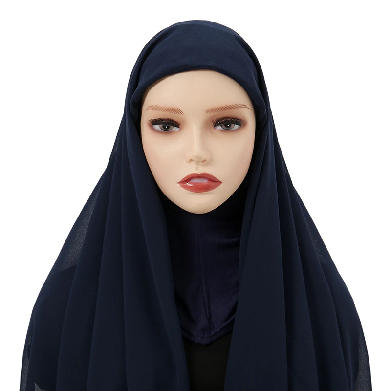 casquette hijabs instantanés avec couvre cou, foulards prêt à vitation, en mousseline de soie, voile musulman, Écharpe islamique pour sauna, pour femme