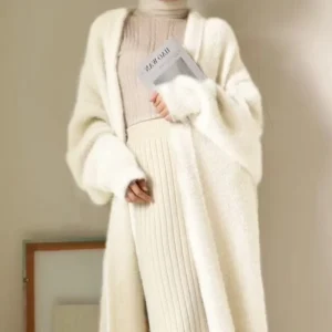 Cardigan Long blanc pour femmes, vêtements d’hiver tricotés, moelleux, manches longues, pull en cachemire, manteau, style coréen, chaud, vintage, nouvelle collection 2025 Cardigan Long blanc pour femmes, vêtements d’hiver tricotés, moelleux, manches longues, pull en cachemire, manteau, style coréen, chaud, vintage, nouvelle collection 2025