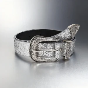 Ceinture à paillettes sculptées futuriste de style punk argenté Y2K pour femme, adaptée à un usage quotidien.