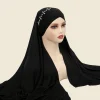 hijabs instantanés écharpe hijab avec diamants jersey casquettes bonnet marque design écharpe musulmane plaine tirer sur prêt à porter tête enveloppante