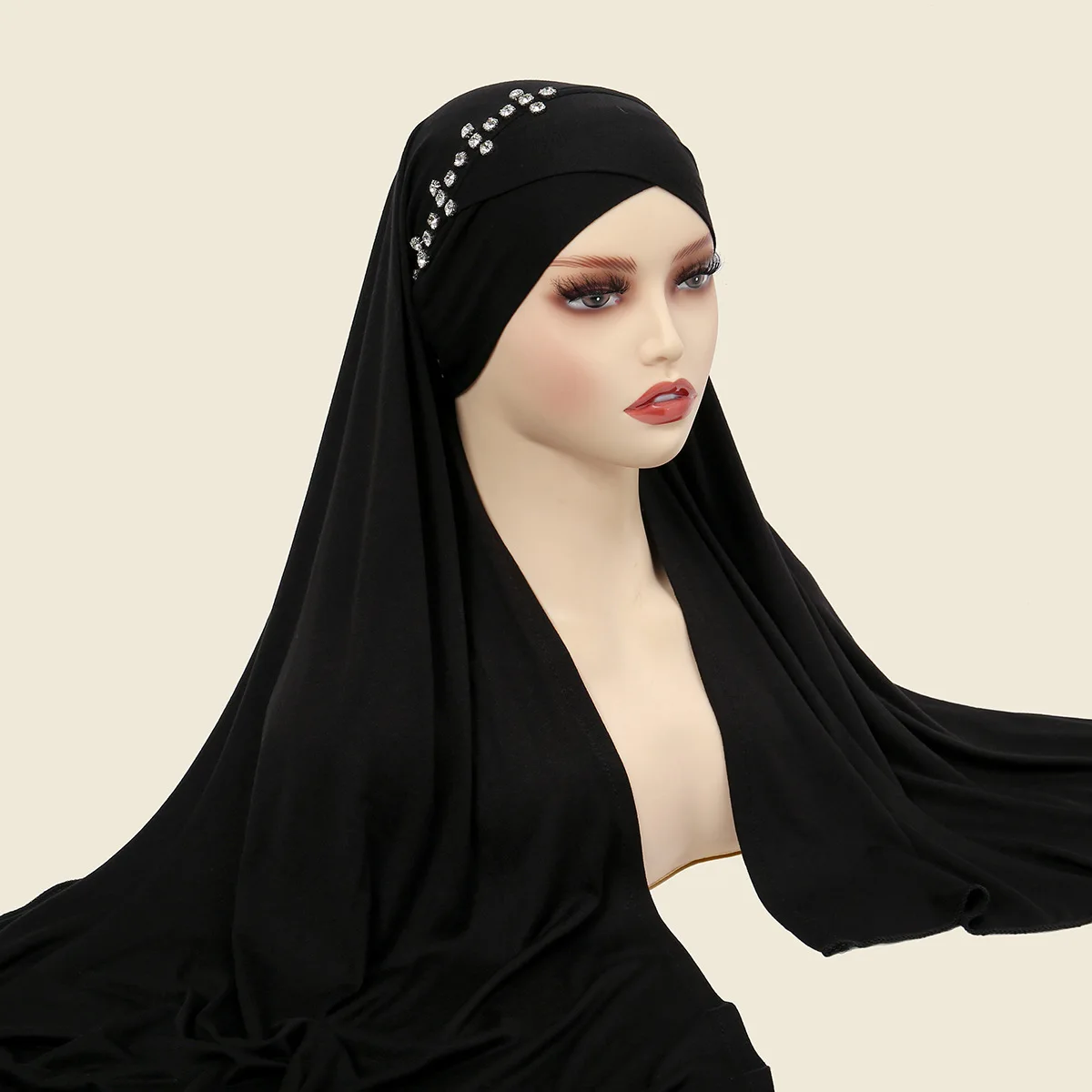 hijabs instantanés écharpe hijab avec diamants jersey casquettes bonnet marque design écharpe musulmane plaine tirer sur prêt à porter tête enveloppante