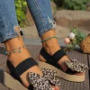 sandales à semelle épaisse compensée pour femmes, sexy, imprimé léopard, nœud, pour les déplacements quotidiens, plage, fête, loisirs, mode, sandales polyvalentes