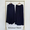 ensemble de prière en jersey de coton pour femmes musulmanes, hijab instantané, eid, ramadan, islam, corde en satin, jupe tiens imar, poches, jilbab, 2 pièces