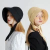 chapeaux à nœud à large bord pour femmes, chapeau de soleil de plage pliable et portable pour filles, élégant, casquette panama réglable