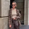 chemise à carreaux décontractée pour femme, ample, boutons à revers, manteau à manches longues, confortable, vintage, kaki, hauts féminins, streetwear, automne hiver
