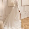 robe de mariée arabe personnalisée, col haut, manches longues, avec des appliques de perles, jupe trapèze en organza, robe de mariée musulmane arabe
