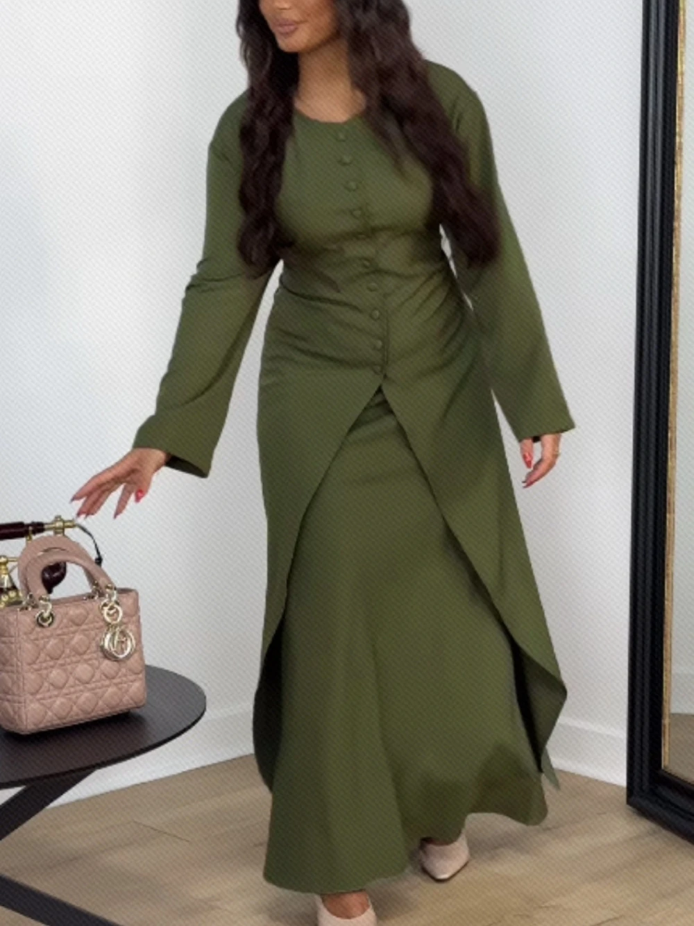 robe de soirée en satin pour femmes musulmanes, col rond, simple, 2 pièces, abaya modeste, caftan, nouvelle collection, robe de soirée formelle avec boutons