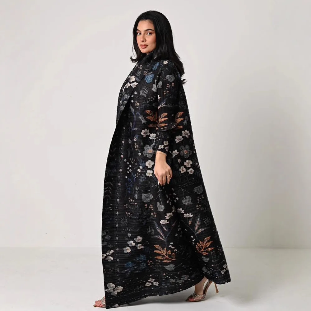 abaya miyake plissé imprimé robe veste arabe dubaï style femmes à manches longues conservateur recat musulman trench coat 55 pouces