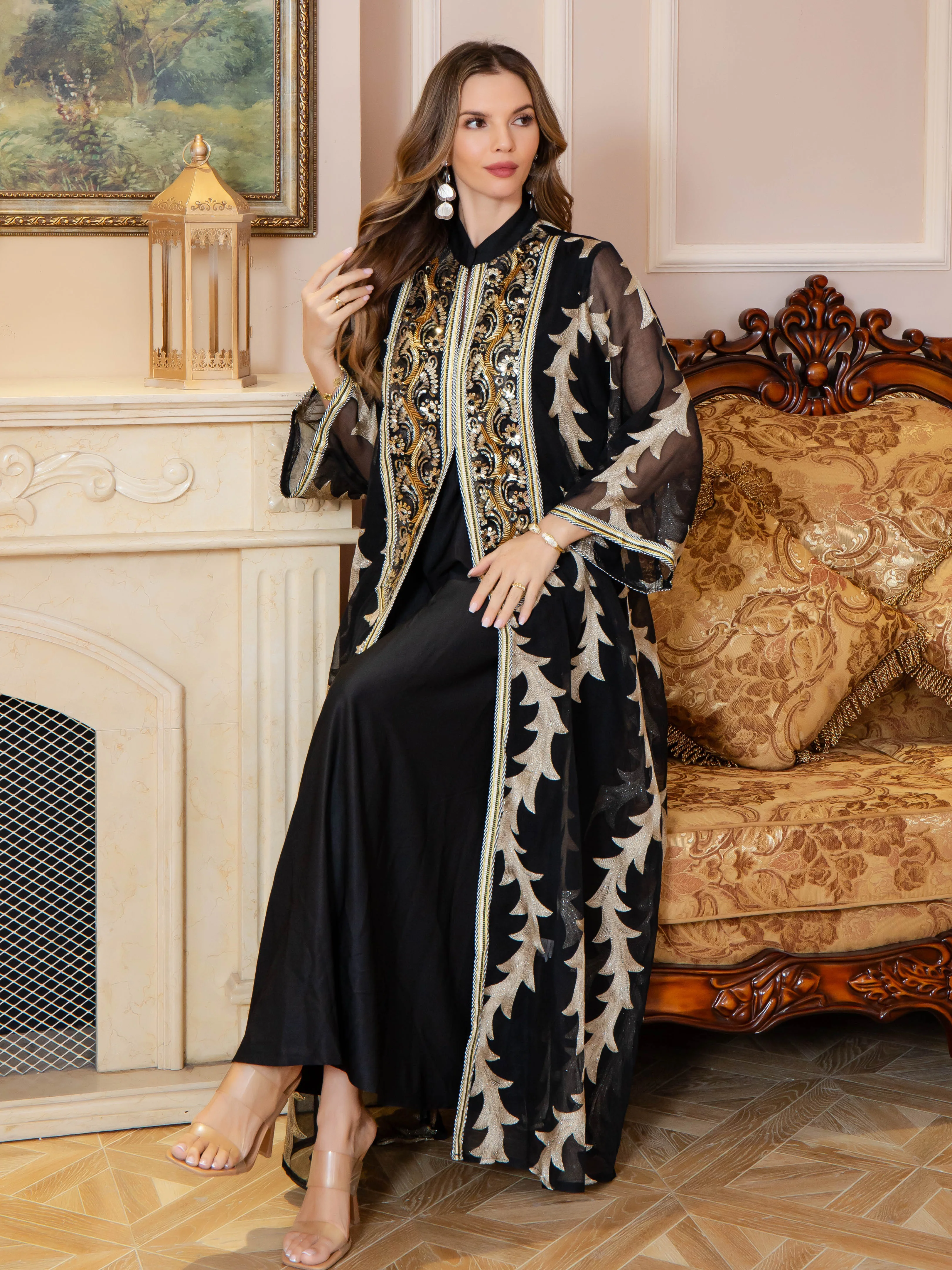 Nouvelle robe à paillettes, ensemble deux pièces musulman pur élégant haut de gamme du moyen-orient, Design à la mode et confortable, adapté pour Da