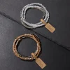 Ensemble de bracelets à main en perles de 4mm pour femmes, 4 pièces, perles de verre à coupe Multiple, corde élastique avec boucle d&rsquo;étiquette, bijoux faits à la main